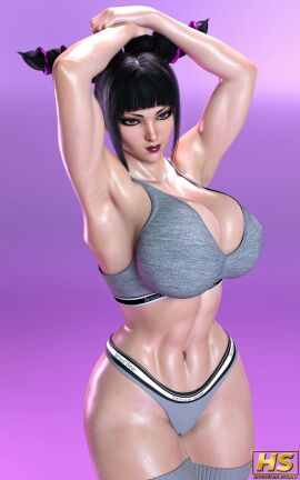 1girls 3d ass big_ass big_breasts black_hair breasts capcom cleavage female female_only hagiwara_studio huge_nipples juri_han solo street_fighter street_fighter_6 thick_thighs voluptuous wide_hips