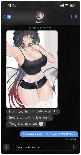 1girls bare_legs bare_shoulders bare_thighs belly_button big_breasts black_hair bob_cut breasts child_bearing_hips cleavage dabi_(s7nsles) feed female flirting hoyoverse jane_doe_(zenless_zone_zero) medium_hair message mouse_ears nipples_visible_through_clothing rat_ears s7nsles selfie seth_lowell shorts slim_waist solo tagme tail texting thick thick_thighs tight_fit top voluptuous voluptuous_female wide_hips zenless_zone_zero
