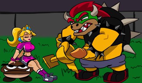 1boy 1boy1girl 1girls 2d 2d_animation animated big_penis blonde_hair blonde_hair_female blowjob blue_eyes blue_eyes_female bowser crown cum cum_drinking cum_on_breasts cum_on_mouth cum_swallow cumming_in_cup cumshot cup drinking_cum earrings fellatio gokkun goomba human_on_anthro jerking_off koopa licking_lips lipstick longer_than_30_seconds looking_up_at_partner male_masturbation mario_(series) mario_strikers masturbating midriff music oral penis penis_vein pierced_nipples ponytail princess_peach raftyverse shorts_down sitting sound spiked_collar sports_shorts sportswear straight_bangs stroking_own_cock sucking_penis super_mario_strikers tagme text trophy video