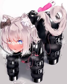 1girls alternate_version_available bitchsuit bondage dildo female latex maguro27 original pet_suit petsuit sex_toy vibrator