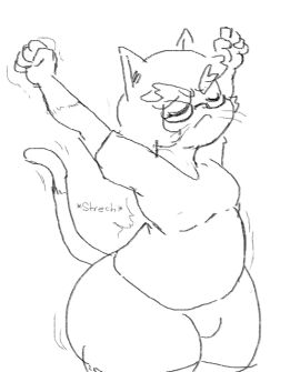 anthro ass belly big_eyebrows breasts bubble_ass bubble_butt cat_boy catboy chonk chubby_femboy closed_eyes fat_ass feline femboy fur furry jaz_(olozva) male male_only olozva original_character penis small_breasts small_penis solo stretch stretching tight_clothing tiny_bulge wide_hips
