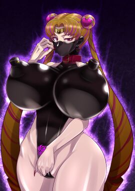ass belt_collar bishoujo_senshi_sailor_moon black_leotard breasts clothing corruption covered_nipples dark_persona enemy_conversion erect_nipples erect_nipples_under_clothes female huge_ass huge_breasts large_breasts latex nipple_piercing nipples pierced_through_clothes piercing piercing_attached_clothing piercing_through_clothes ryuney sailor_moon smooth_skin streaked_hair thick_lips thick_thighs usagi_tsukino wide_hips