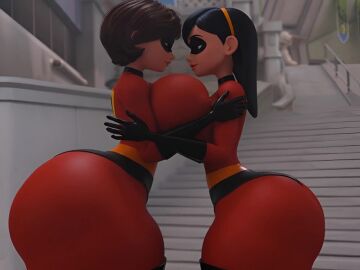 ai_animated big_breasts breasts covered_nipples elastigirl embrace helen_parr huge_breasts incest kissing red_clothing standing suit superhero tagme the_incredibles thick_thighs video violet_parr wide_hips