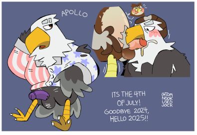 accipitrid accipitriform animal_crossing apollo_(animal_crossing) avian beak bird blathers_(animal_crossing) blush clothed clothing eagle ejaculation erection fellatio furry gay genitals hi_res male male/male nintendo oral partially_clothed penile penis sex solo solo_focus tomnookusedjock