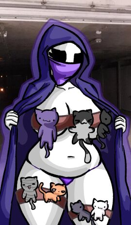 1girls bald bald_female belly belly_button big_breasts black_eyes breasts cat chetoh chubby chubby_female claire_(chetoh) cleavage egg feline female female_focus female_only hood looking_at_viewer oc original original_character panties photo_background purple_panties purple_robe robe showing_off thighs white_body