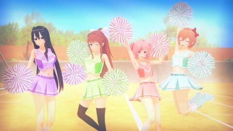 3d 4girls cheerleader doki_doki_literature_club ecxreaper female female_only human human_only koikatsu light-skinned_female light_skin looking_at_viewer monika_(doki_doki_literature_club) multiple_females multiple_girls natsuki_(doki_doki_literature_club) not_porn safe safe_for_work sayori_(doki_doki_literature_club) sfw yuri_(doki_doki_literature_club)