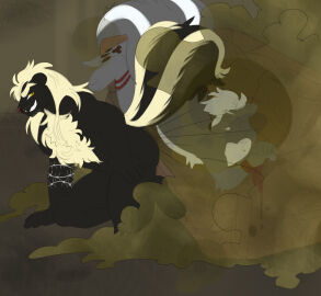 anthro ass bondage bound dominant dominant_male duo fart fart_cloud farting_on_another furniture male male/male mammal mephitid nude pipskunk presenting presenting_hindquarters raised_tail rope sadistic_smile skunk skunk_tail smile smirk sofa submissive submissive_male tail