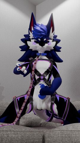 3d_(artwork) 3d_animation animal_genitalia animal_penis animated anthro balls canine_genitalia canine_penis collar digital_media_(artwork) erection furniture genitals grin harness hi_res kneeling knotting leash looking_at_viewer male masturbation novabeast novacat penis rombocat smile sofa solo