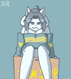 1girls bottomless bra_strap cat_ears female female_only grey_eyes grey_hair imxr24 ms_paint pussy sitting solo striped_clothing sweater sweater_only tagme temmie_(undertale) uncensored uncensored_vagina undertale undertale_(series) white_body white_fur