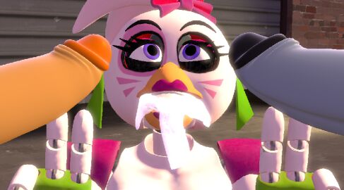 cum_in_mouth floating_penis glamrock_chica_(fnaf) glamrock_freddy_(fnaf) licking_penis male penis tagme