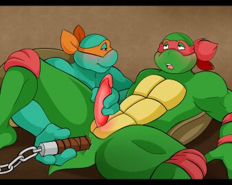 3_fingers 5:4 anal anal_sex animated anthro anus blush brother brother_(lore) brother_and_brother brothers brothers_(lore) digital_media_(artwork) duo erection fingers genitals hand_on_penis handjob hi_res holding_object improvised_dildo improvised_sex_toy incest incest_(lore) lying male male/male male_penetrated male_penetrating male_penetrating_male michelangelo michelangelo_(tmnt) mishajeans object_in_ass object_insertion on_back open_mouth penetration penile penis raphael raphael_(tmnt) reptile scalie sex sex_toy shell short_playtime sibling_(lore) simple_background smile spread_legs spreading tail teenage_mutant_ninja_turtles tmnt_1987 toying_partner turtle weapon