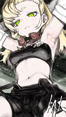 1girls armpit armpit_crease armpit_fetish armpit_focus armpit_sweat armpits blonde_hair breasts ear_piercing earring female female_only green_eyes haishima_xv hoyoverse light-skinned_female light_skin mihoyo petite petite_body petite_female piper_wheel small_breasts sweat sweating sweaty sweaty_armpits zenless_zone_zero