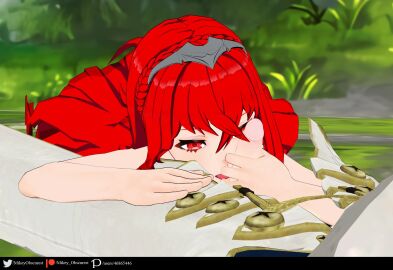 1boy 3d alear_(fire_emblem) alear_(fire_emblem)_(female) alear_(fire_emblem)_(female)_(fell_child) braid fellatio female fire_emblem fire_emblem_engage fire_emblem_heroes kiran_(fire_emblem) kiran_(fire_emblem)_(male) licking_penis long_hair male mikey_obscurest nintendo oral penetration penis red_eyes red_hair tiara very_long_hair