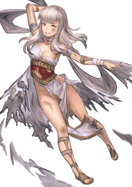 1girls alternate_costume breasts bruise clenched_teeth daisuke_6897 dancer dancer_(three_houses) dancer_outfit dirty female fire_emblem fire_emblem:_three_houses frown grey_hair lysithea_von_ordelia medium_breasts nintendo no_panties pink_eyes skeb_commission teenage_female teenager thighs torn_clothes