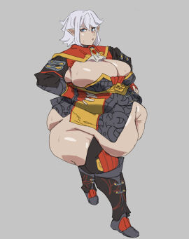 bamboo_ale belly belly_fat belly_fetish belly_focus belly_overhang big_belly deep_navel elf elf_girl exposed_fat_belly fat fat_belly fat_female fat_fetish fat_thighs female female_focus female_only hands_on_hips morbidly_obese_female obese overweight_female