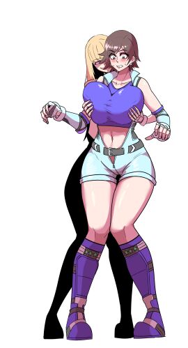 2girls absurd_res alternate_breast_size asian asian_female big_breasts blonde_hair blue_sports_bra boots breast_grab breasts breasts_out brown_hair busty curvy double_breast_grab emilie_de_rochefort escape1111 female female_only fingerless_gloves from_behind gloves grabbing grabbing_another's_breast grabbing_from_behind groping japanese_female jumpsuit kazama_asuka large_breasts long_hair looking_at_another looking_down molestation multiple_females multiple_girls namco shocked short_hair socks sports_bra standing tekken tekken_5 tekken_5_dark_resurrection tekken_7 tekken_8 tekken_tag_tournament_2 tomboy unzipped white_background yuri