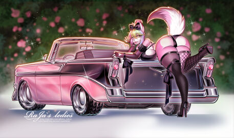 1girls 2020s 2024 2d 2d_(artwork) ass big_ass big_breasts black_latex breasts busty eyebrows eyelashes feline female female_focus female_only fishnet_legwear fishnets fluffy_tail fox fox_ears fox_girl fur furry furry_female furry_only green_eyes hair_bun heart heterochromia hi_res high_heels highres hips hourglass_figure large_ass large_breasts latex_suit lingerie marielle_chauveau_(tombrousseaux) on_car original original_character pink_eyes pink_fur rainbow_hair rajas_ledies round_ass sideboob skimpy skimpy_clothes smile smiling_at_viewer solo solo_female solo_focus sparkling tail voluptuous wide_hips