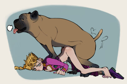 all_fours anal anal_sex ass ass_up barefoot blonde_hair bodily_fluids bottomless brown_body brown_fur cane_corso canid canine canis clothed clothing cum doggy_style domestic_dog duo ears_up ejaculation feet feral feral_penetrating feral_penetrating_human footwear from_behind_position fur genital_fluids giorno_giovanna hair human human_on_feral human_penetrated humping id interspecies jojo's_bizarre_adventure looking_at_viewer lying_on_ground male male/male mammal mastiff molosser mostly_nude no_underwear on_ground one_shoe_on pantsless penetration purple_clothing purple_shirt purple_topwear sex shirt shirt_only shoes simple_background size_difference stylish_hair tail tail_motion tailwag tongue tongue_out topwear topwear_only vento_aureo zoophilia