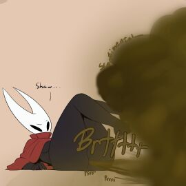 1girls 2d ass bare_ass big_ass big_butt big_fart breasts brown_fart brown_fart_cloud bug fart fart_cloud fart_fetish farting female female_fart female_farting female_only hollow_knight hollow_knight:_silksong hornet_(hollow_knight) insect insects lying_on_back mask no_genitals no_panties no_sex on_back onomatopoeia red_clothing robe robe_only scentimental silksong simple_background solo solo_female text thick_thighs underboob