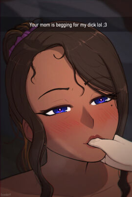 1girls 2024 2d blue_eyes blush cheating cheating_mother english english_text evander female femsub heart-shaped_pupils interracial lips male maledom mole ntr snapchat tagme text thumb_in_mouth