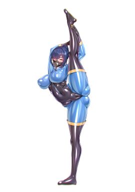 1girls 2d absurdres arms_up black_footwear black_gloves blu_pyro_(tf2) blue_bodysuit blue_eyes blue_hair bodysuit breasts cameltoe commission covered_navel covered_nipples female fempyro full_body gas_mask gloves hair_over_one_eye highres large_breasts latex latex_bodysuit long_hair looking_at_viewer mask non-web_source ponytail pussy pyro_(team_fortress_2) simple_background solo split standing standing_on_one_leg standing_split team_fortress_2 thore_(nathalukpol) white_background zipper