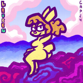 1girls armpits ass breasts cappinups female lauren_ipsum looking_at_viewer nude pinup sitting tagme the_fuzzy_princess