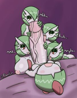 1boy 4girls collaborative_fellatio collaborative_handjob cooperative_fellatio fellatio female floofygf gardevoir gigantic_penis handjob heart-shaped_pupils hyper_penis larger_female licking_penis looking_at_penis male oral penis pokemon pokemon_(species) quadruple_fellatio ralts saliva_on_penis saliva_trail size_difference small_but_hung smaller_male white_body