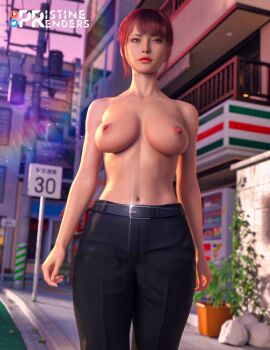 1girls 3d breasts chainsaw_man female makima_(chainsaw_man) nipples pristinerenders red_hair solo topless