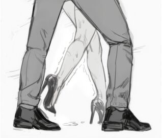 calvin_(vankraut) clothed clothed_sex clothes clothing cum cum_drip cum_dripping cumming domina dominant_male female heels implied_penetration implied_sex implied_sex_from_between_legs male oc original original_character original_characters shoes submissive_female trembling vankraut vivienne_(vankraut)