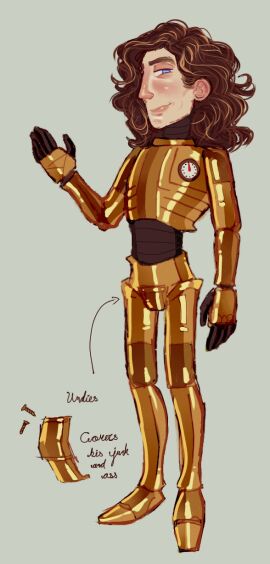 1boy balls blue_eyes brown_hair covered_balls covered_penis cyborg digital_art digital_drawing_(artwork) digital_media_(artwork) english english_language english_text gold gold_(metal) gold_screws happy human_head icy_blue_eyes long-haired_male long_hair looking_at_viewer male male_focus male_only mechanical mechanical_arms mechanical_body mechanical_legs metal metal_underwear mr_shrink no_sex no_visible_genitalia original original_character penis presenting presenting_self pressure_gauge prosthetic_limbs reference_image reference_sheet robot robot_body_human_head robot_boy robot_humanoid robot_joints robotic screws showing_off smiling smiling_at_viewer smirk smirking_at_viewer steampunk