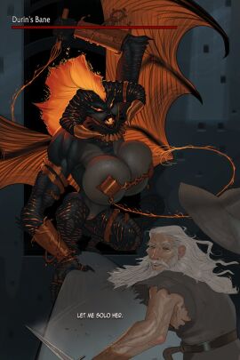 1boy 1girls 2d ainur ass balrog_(the_lord_of_the_rings) big_ass big_breasts breasts bust busty chest curvaceous curvy curvy_figure dialogue digital_media_(artwork) durin's_bane english_text female female_focus female_pubic_hair game_mechanics gandalf health_bar hips hourglass_figure huge_ass huge_breasts humanoid j._r._r._tolkien large_ass large_breasts legs light-skinned_female light_skin lord_of_the_rings maiar male mature mature_female meinfischer monster monster_girl pubic_hair rule_63 straight sword text thick thick_hips thick_legs thick_thighs thighs top_heavy voluptuous voluptuous_female waist whip wide_hips wings wizard