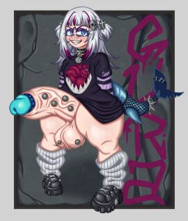 1futa balls big_balls big_penis big_thighs choker female flat_chest futa_only futanari gawr_gura goth goth_girl grey_hair hololive hololive_english intersex noicenya penis piercing piercings shark_tail solo solo_focus teeth testicles thick_thighs virtual_youtuber