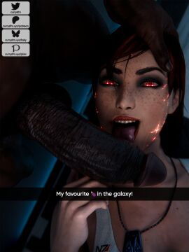 1boy 1girls 3d big_penis cock commander_shepard currysfm dark-skinned_male dark_skin fellatio female femshep glowing_eyes huge_cock interracial large_penis licking licking_penis light-skinned_female light_skin looking_at_viewer male mass_effect oral oral_sex penis red_eyes renegade_shepard