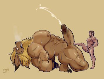 anthro arms_tied balls bandai_namco bara beard blonde_hair bodily_fluids bound breath claws digimon digimon_(species) dominant dominant_human dominant_male duo duo_focus ejaculation erection facial_hair fangs feet felid feline felis foot_fetish foot_on_penis foot_play foreskin fur genitals group hair hi_res human human_on_anthro interspecies leomon lion male male/male male_only mammal muscles muscular muscular_anthro muscular_male nipples orange_body orange_fur pantherine panting pecs penis penis_size_difference pinumontbalou size_difference small_dom_big_sub submissive submissive_human submissive_male sweat sweaty_body teeth toe_claws uncircumcised vein veiny_muscles veiny_penis yaoi