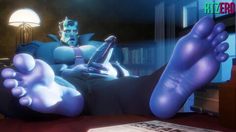 1boy 3d 3d_animation abrams_(deadlock) artist_name barefeet barefoot big_penis black_hair blue_body blue_feet blue_penis blue_skin blue_soles bookshelf clothed clothed_male curled_toes curling_toes dark_blue_nipples deadlock english english_text facial_hair feet feet_fetish feet_focus feet_on_table foot_fetish foot_focus gay glasses glowing_eyes goatee indoors jacking_off lamp legs_apart legs_spread male male_only masturbating masturbation muscular muscular_male newspaper night no_shoes no_sound open_jacket orange_eyes pants pecs penis penis_out presenting_feet presenting_soles rtzero soles soles_fetish soles_focus solo solo_focus solo_male table tagme text tie tie_between_pecs video watermark window window_light