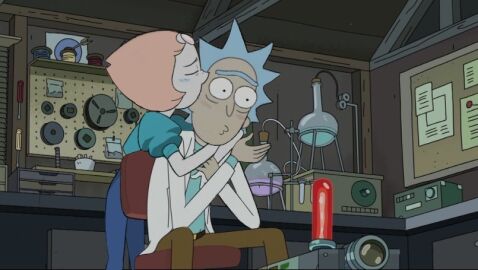 1boy 1girls accurate_art_style blushing couple crossover crystal_gem female kissing male nilseyart o3o older_male pearl_(steven_universe) rick_and_morty rick_sanchez steven_universe unibrow weird_crossover