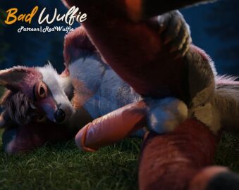 anthro anus balls canid canine canis daijawolf fur genitals hi_res lying male mammal on_side penis raised_leg red_body red_fur red_wulfie solo tail white_body white_fur wolf