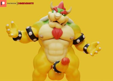1boy abs anthro balls biceps boner bowser breasts camseven cock cock_ring dick evil glans hair male male_only mario_(series) muscular naked nintendo nipple_piercing nipples nose_ring pecs penis piercing posing_for_the_viewer scales solo spiked_collar triceps yellow