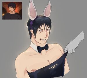 1boy anime_boy black_hair male ninanntee nipples nipples_visible_through_clothing questionable rabbit_ears sexy smirking_at_viewer