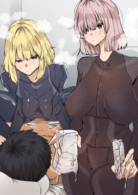 1boy 2girls alternate_costume alternate_outfit bed bedroom bedroom_setting belly belly_button big_breasts black_bodysuit black_clothes black_eyes black_hair black_outfit black_suit blonde-haired_female blonde_eyebrows blonde_female blonde_hair blush blush_lines blushing_at_partner blushing_profusely bodysuit breasts breath censored censored_penis closed_mouth clothed clothed_female clothed_female_nude_male clothes collecting_cum covered_breasts covered_pussy covered_vagina cowgirl_position cum cum_on_hand cum_on_hands curvaceous curvaceous_body curvaceous_female curvaceous_figure curvaceous_hips curvaceous_thighs curvy curvy_body curvy_female curvy_figure curvy_hips curvy_thighs draining erect_penis erection exposed exposed_belly exposed_penis exposed_stomach eyebrows_raised faceless faceless_character faceless_male fat_breasts fate/apocrypha fate/grand_order fate_(series) female femdom filled filling fujimaru_ritsuka_(male) furrowed_brow furrowed_eyebrows grey_background gudao hands_at_side hands_on_bed holding holding_jug holding_object holding_test_tube holding_vial huge_boobs huge_breasts jeanne_d'arc jeanne_d'arc_(fate) jeanne_d'arc_(fate)_(all) jeanne_d'arc_(swimsuit_archer) jug large_boobs large_breasts leaking leaking_cum leaky legs_apart legs_open legs_together light-skinned_female light-skinned_male light_skin long_hair long_penis looking_at_partner looking_to_the_side lying lying_down lying_on_back lying_on_bed male malesub mash_kyrielight mashu mashu_kyrielight milking mosaic_censoring mouth_closed naked naked_male nude nude_male nude_male_clothed_female object outfit overflow overflowing overflowing_cum penetrating penetration penis penis_out pillow plump_breasts purple_eyebrows purple_eyes purple_hair pussy pussy_penetration raised_eyebrows room sagging_breasts saggy saggy_breasts semen semen_on_hands sex sexual_intercourse shielder shielder_(fate) shielder_(fate/grand_order) short_hair simple_background skin_tight_clothes skin_tight_outfit skintight skintight_clothing sperm spread_legs spreading squat squatting standing steam steaming steaming_body steaming_breath steaming_penis steaming_pussy steamy steamy_breath steamy_penis steamy_pussy stomach suit sweat sweatdrop sweaty_body sweaty_thighs test_tube thick_cum thick_penis thick_semen thighs_together tight_bodysuit tight_clothes tight_clothing tight_fit vagina vaginal_penetration vial vials visible_air visible_breath voluptuous voluptuous_female wall wall_(structure) white_bed yanagie_terasu_(yanagiettt)