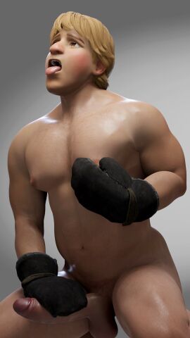 3d bonoimma erect_penis erection frozen_(film) holding_penis kneeling kristoff_(frozen) looking_up male male_only masturbation mittens muscular muscular_male open_mouth penis pinching_nipples solo spread_legs tongue tongue_out uncensored