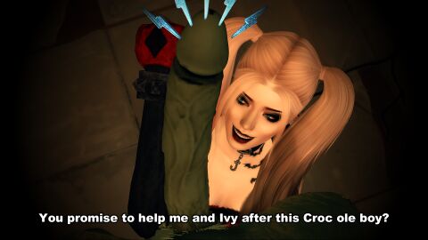 3d 3d_(artwork) batman:_arkham_city batman_(series) big_penis clown_girl clown_makeup completely_naked completely_nude dc dc_comics devious_desires deviousdesires female harley_quinn killer_croc male nude nude_male penis the_sims the_sims_4 video_game video_game_character video_games