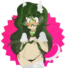 2010s 2015 animated animated_background black_hair black_thong blush bow buckteeth dog_ears dog_girl dog_tail female glasses green_eyes green_glasses green_hair green_lipstick green_skirt hips homestuck jade_harley lipstick long_hair lowres meka-mecos mekacrap ms_paint_adventures presenting presenting_underwear pubic_hair red_bow sailor_collar sailor_uniform skirt skirt_lift tail thick_thighs thighhighs thong wagging_tail white_tail white_thighhighs wide_hips
