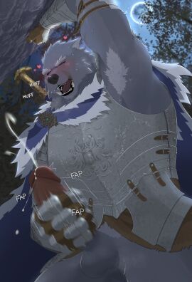 2024 anthro armor armpit_hair balls bara big_balls big_muscles big_penis blaidd_(elden_ring) blush bodily_fluids body_hair bottomless bottomless_anthro bottomless_male breastplate canid canine canis cape clothed clothing cum cumshot ejaculation elden_ring erection eyebrows fromsoftware full_moon fur furry gauntlets gay genital_fluids genitals glans gloves hand_behind_head handwear heart_symbol hi_res humanoid_genitalia humanoid_penis looking_back male male_only mammal masturbation moon motion_blur motion_lines muscles muscular muscular_anthro muscular_male nagick_18 narrowed_eyes night open_mouth open_smile orgasm outside penile penile_masturbation penis plant pubes smile solo sound_effects standing sweat teeth tongue tree tuft wolf yaoi