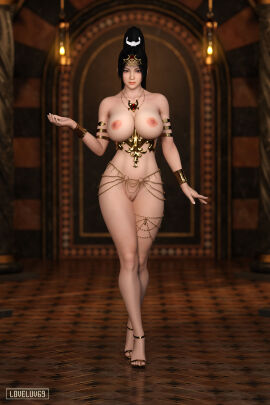 3d big_breasts black_hair breasts brown_eyes busty fatal_fury female female_focus female_only functionally_nude hourglass_figure king_of_fighters large_breasts long_hair loveluv69 mai_shiranui naked_footwear pinup pinup_pose ponytail practically_nude snk tagme wide_hips