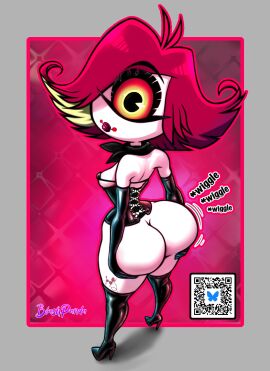 1_eye 1girls alternate_version_available armwear ass ass_shake backboob big_ass black_corset black_eyes black_gloves black_thighhighs blushpanda bottomless breasts corset dat_ass elbow_gloves female female_only footwear full_body gloves hair hands_on_ass hazbin_hotel heels high_heels hips huge_ass latex latex_clothing latex_gloves latex_thighhighs looking_back motion_lines niffty onomatopoeia orange_sclera parted_lips red_hair short_hair shortstack small_breasts smile solo solo_female tattoo tattoo_on_thigh thick_thighs thighhighs thighs topwear white_body white_skin wide_hips