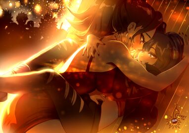 2girls black-haired_female black_hair boku_no_hero_academia cherryinthesun female imminent_kiss imminent_sex jirou_kyouka kyoka_jiro leg_wrap love momo_yaoyorozu my_hero_academia purple-haired_female purple_hair red_dress romantic romantic_ambiance romantic_couple romantic_sex wholesome wholesome_sex yuri