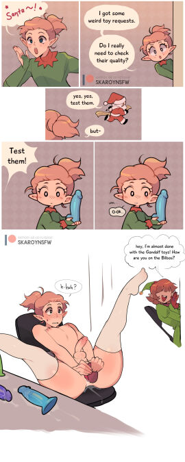 anal anal_insertion anal_masturbation anal_object_insertion balls blue_dildo bussy christmas comic dildo dildos edit elf english_text femboy funny green_dildo legs_up lube male male_chest male_focus male_masturbation male_only masturbation misunderstanding multiple_dildos nipples penis ponytail puffy_nipples purple_dildo red_dildo santa_claus skaroy speech_bubble spread_legs stitched thighhighs trap white_thighhighs