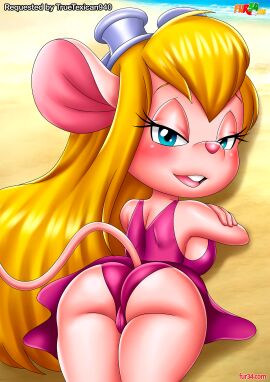 1girls anthro ass bbmbbf beach blush buckteeth chip_'n_dale_rescue_rangers disney female female_only fur34 furry gadget_hackwrench looking_at_viewer mouse open_mouth palcomix rodent solo teeth tongue