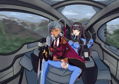 1futa 1girls ahe_gao alternate_version_available balls big_breasts big_penis black_hair blue_eyes bodysuit breasts chain_leash chocolate_and_vanilla clothed clothed_sex clothing code_geass cum cum_in_pussy cum_inside dark-skinned_female dark_skin duo erection female female_on_top female_penetrated futa_on_female futanari grabbing_from_behind grey_hair human interracial intersex leash_and_collar light-skinned_futa light_skin long_hair maya_disel mecha mostly_clothed mrpawa no_panties penis pussy reverse_cowgirl_position reverse_upright_straddle sex sitting sweat sweatdrop thighhighs vaginal_penetration villetta_nu yellow_eyes